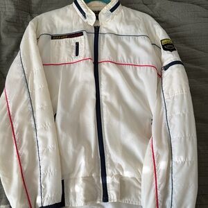 Vintage Style Auto White Jacket with Red Accents